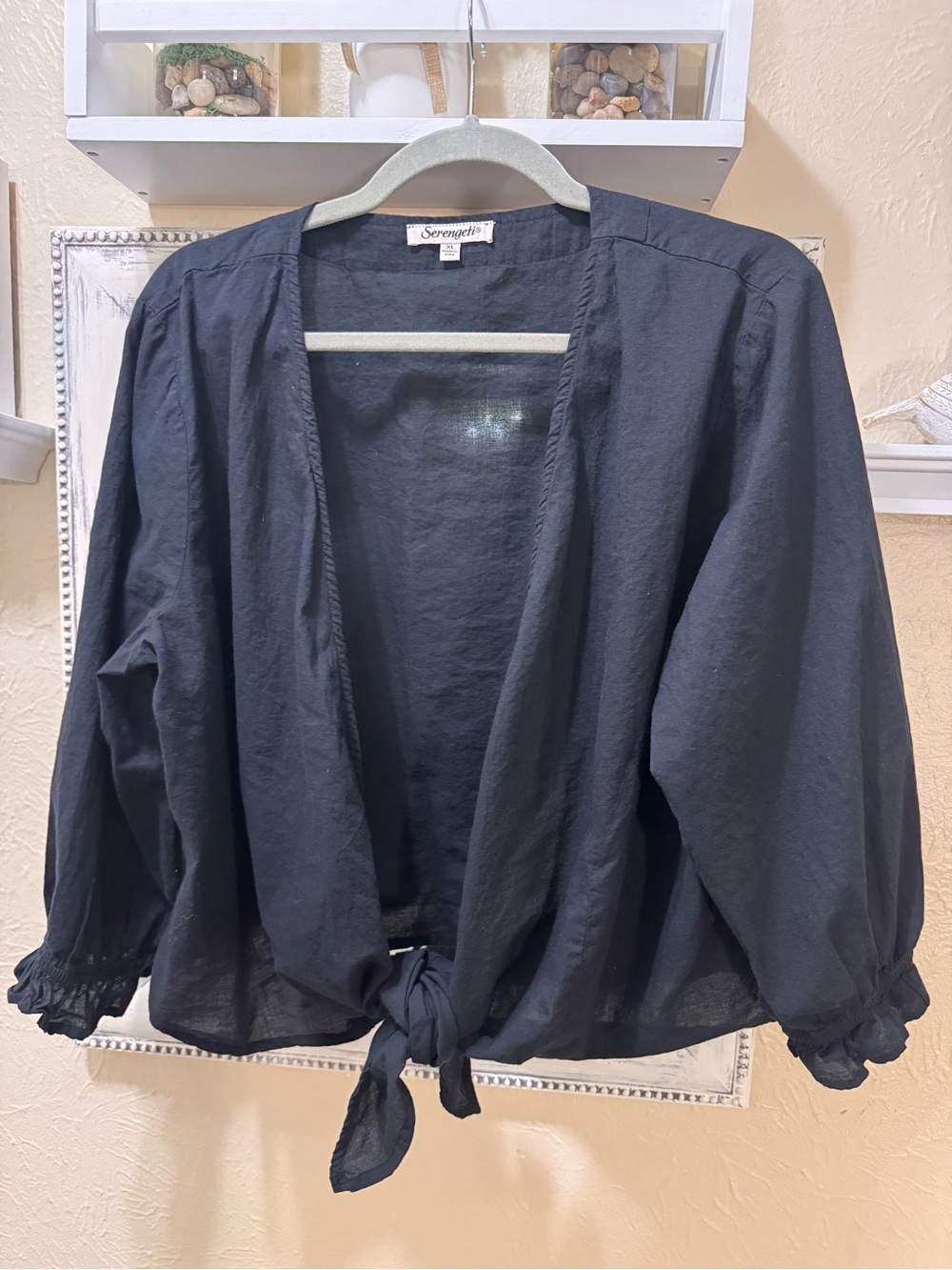 Serengeti Black Tie-Front Lightweight Kimono Sz XL